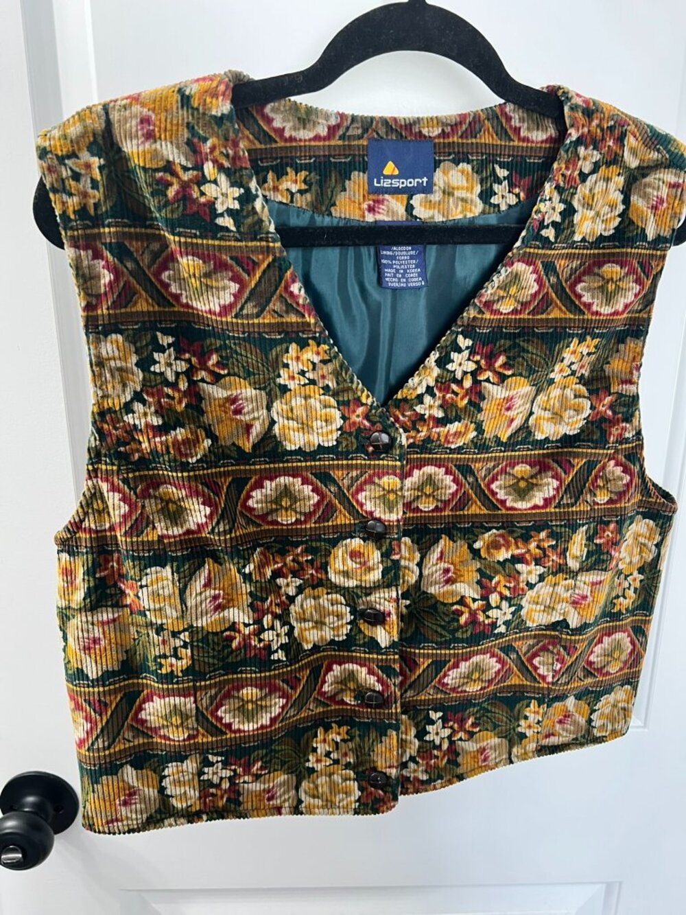 Vintage Lizsport Floral Corduroy Vest Size 10 Cottagecore Grandmacore